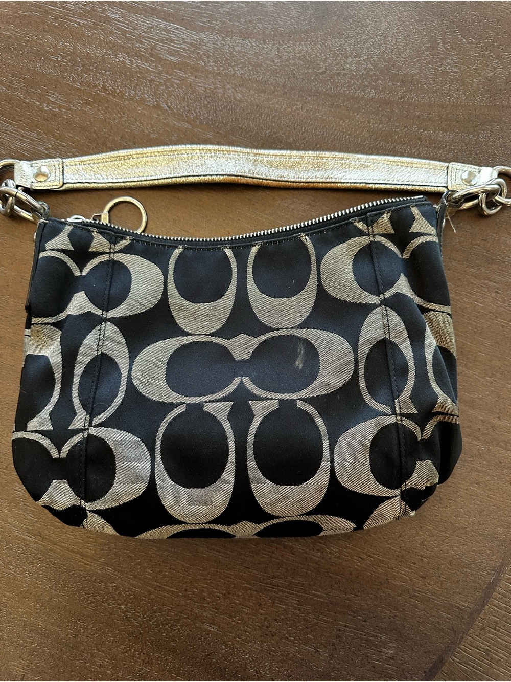 Coach Black and Gray Signature Canvas Shoulder Bag with Metallic Trim - Picture 3 of 14